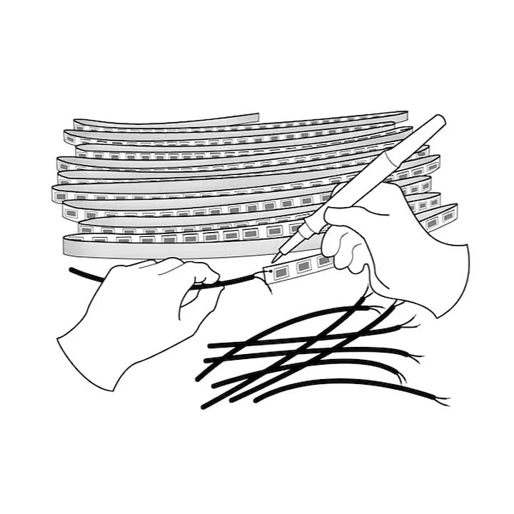 Przylutowanie przewodu zasilającego 12-15 cm dla taśmy LED kolorowej RGB (opcje)