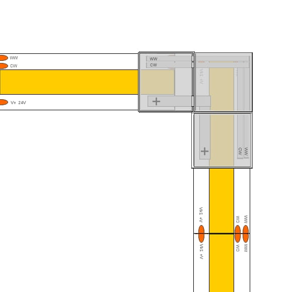 Złączka do taśmy LED COB CCT PCB-10mm T-L-T zaciskana kątowa